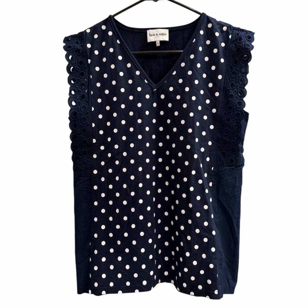 Leo & Ugo Navy and White Polka Dot Blouse Size 1 / Size Small